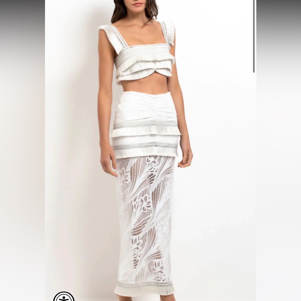 NEW! PatBo metallic white lace trim fringe maxi skirt - size 8